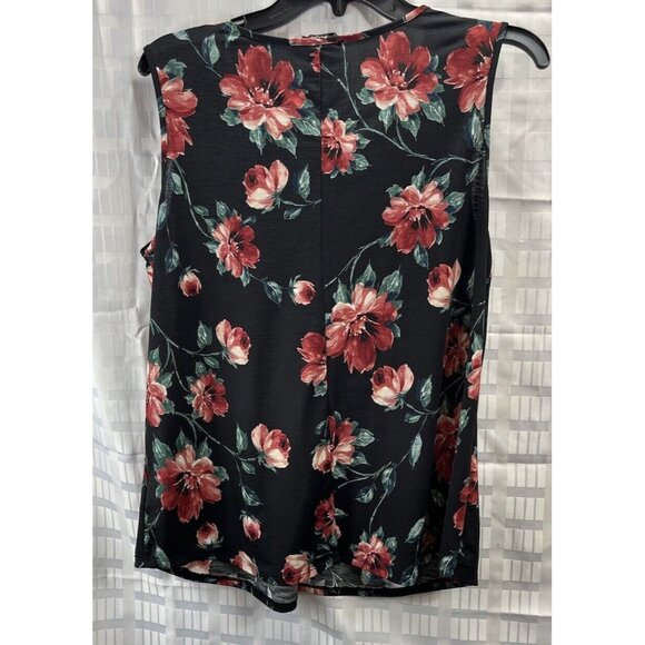 Corvia Womens Blouse Black Red Floral Print Cap Sleeve Size L - Picture 4 of 13